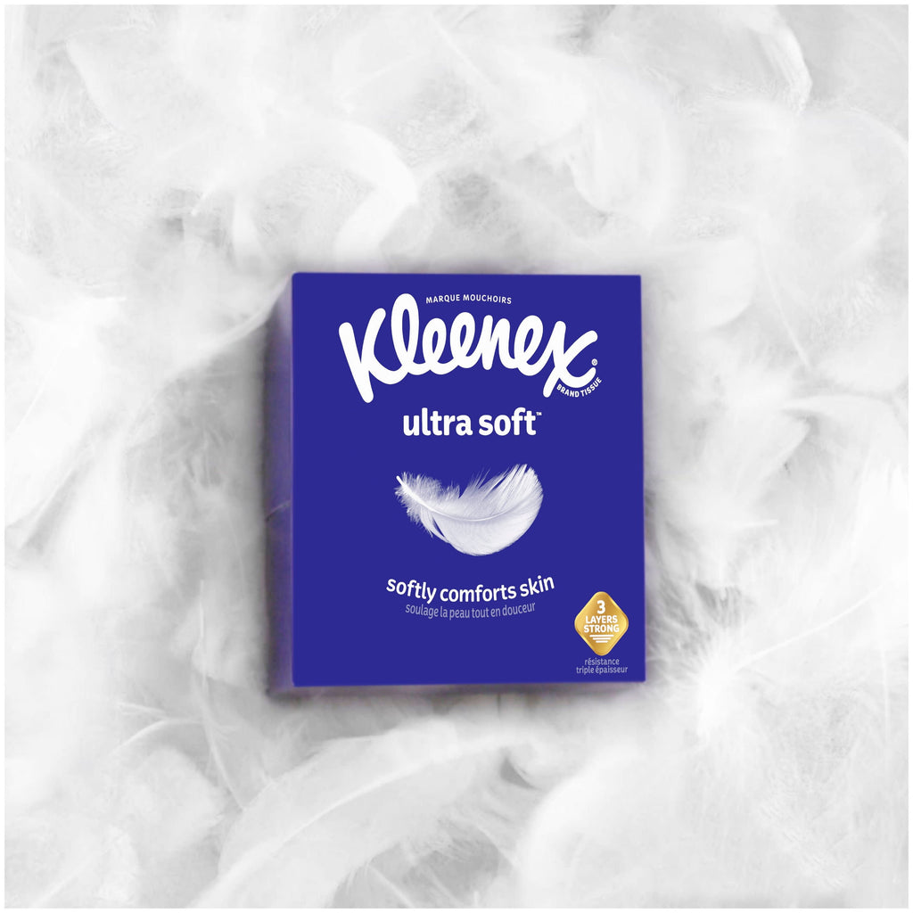 Kleenex Ultra Soft Facial Tissues, 4 Cube Boxes, 65 White Tissues per Box, 3-Ply (260 Total)