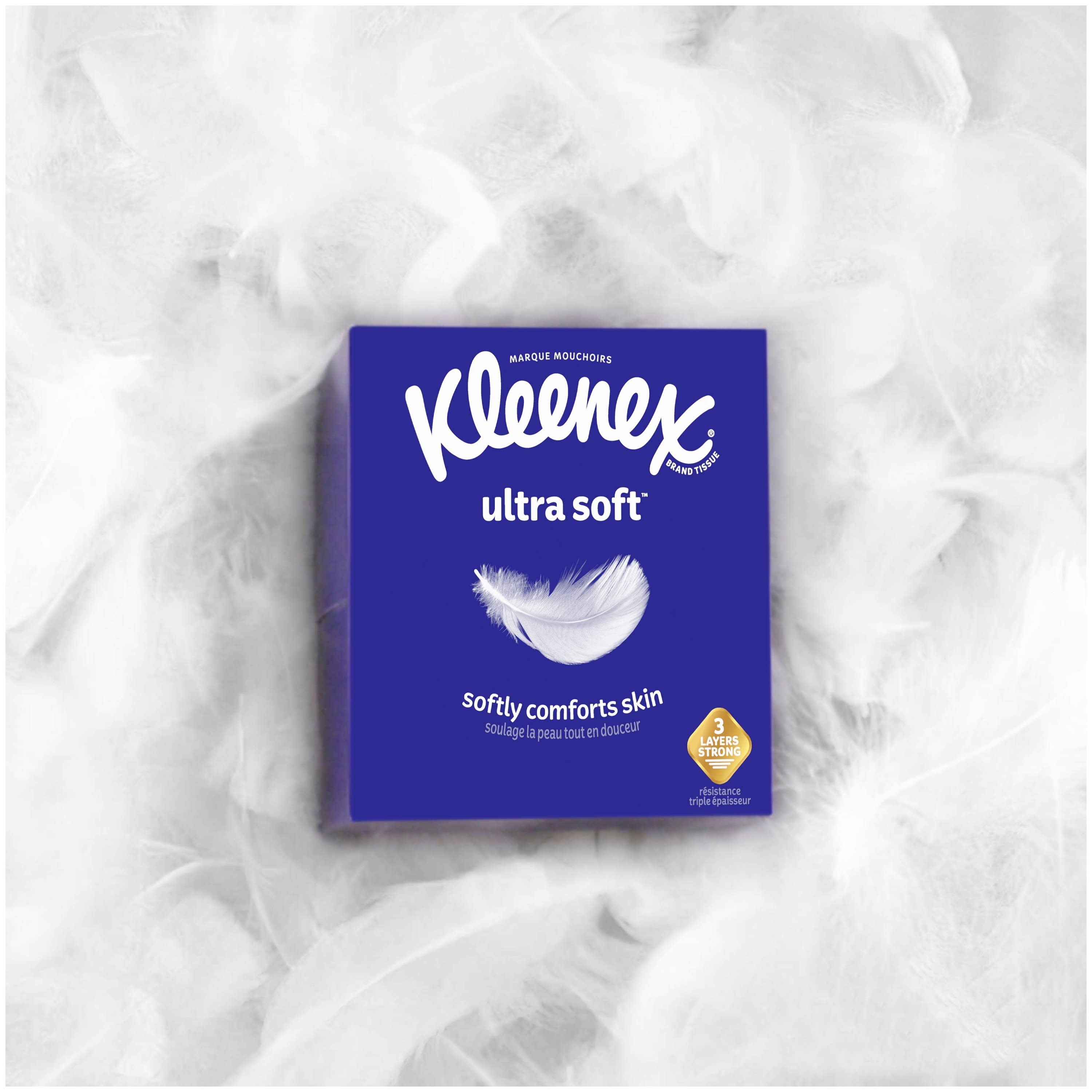 Kleenex Ultra Soft Facial Tissues, 4 Cube Boxes, 65 White Tissues per Box, 3-Ply (260 Total)