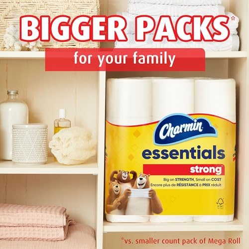 Charmin Essentials Strong Toilet Paper 6 Mega Rolls, 429 sheets per roll