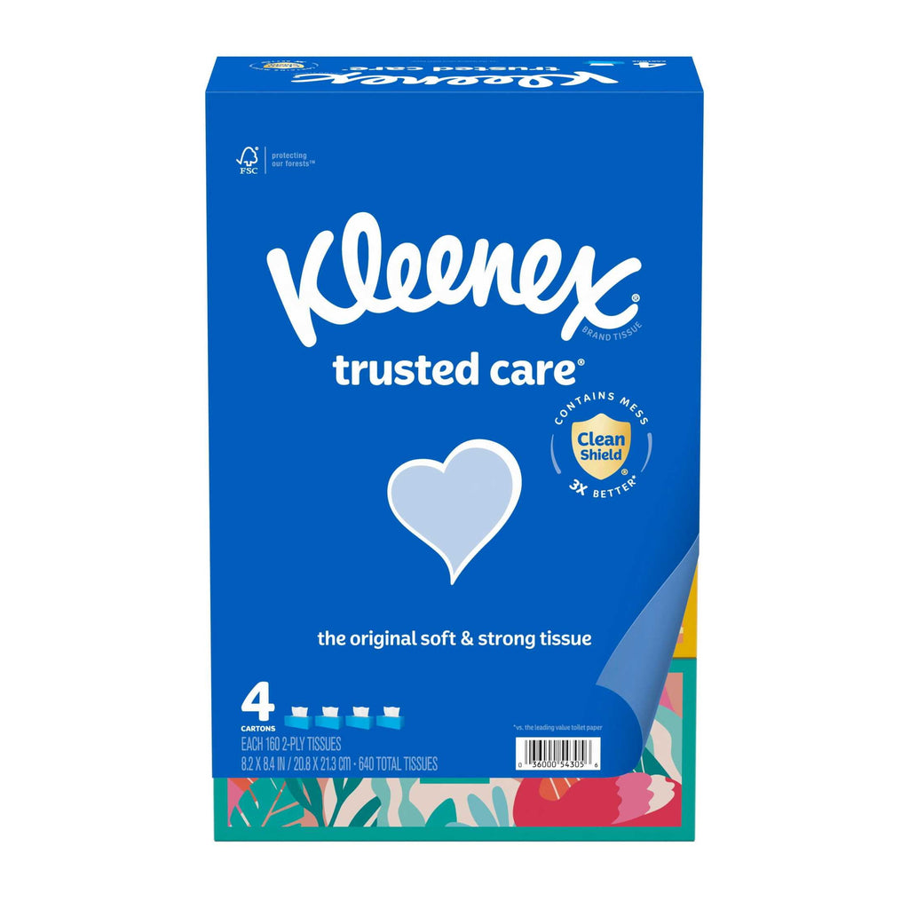 Kleenex Trusted Care 2-Ply Flat Box Facial Tissues, 6 Pack (960 Total Tissues)