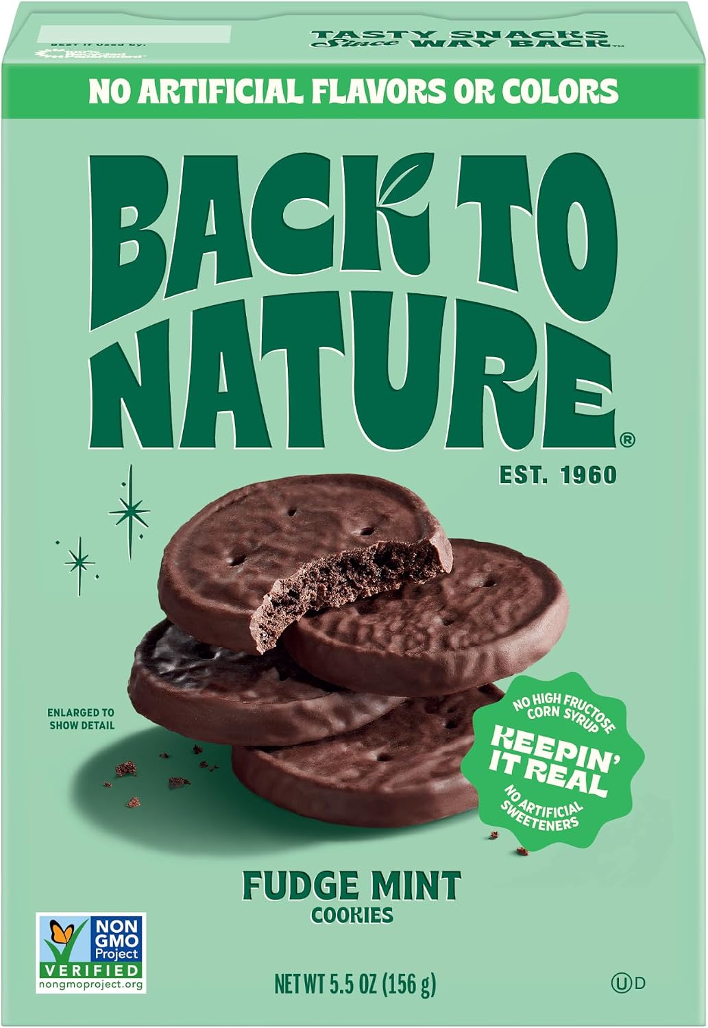 Back to Nature Fudge Mint Cookies, Plant-Based, Non-GMO, Made with Wheat Flour, Snack Happy, 5.5 oz Box