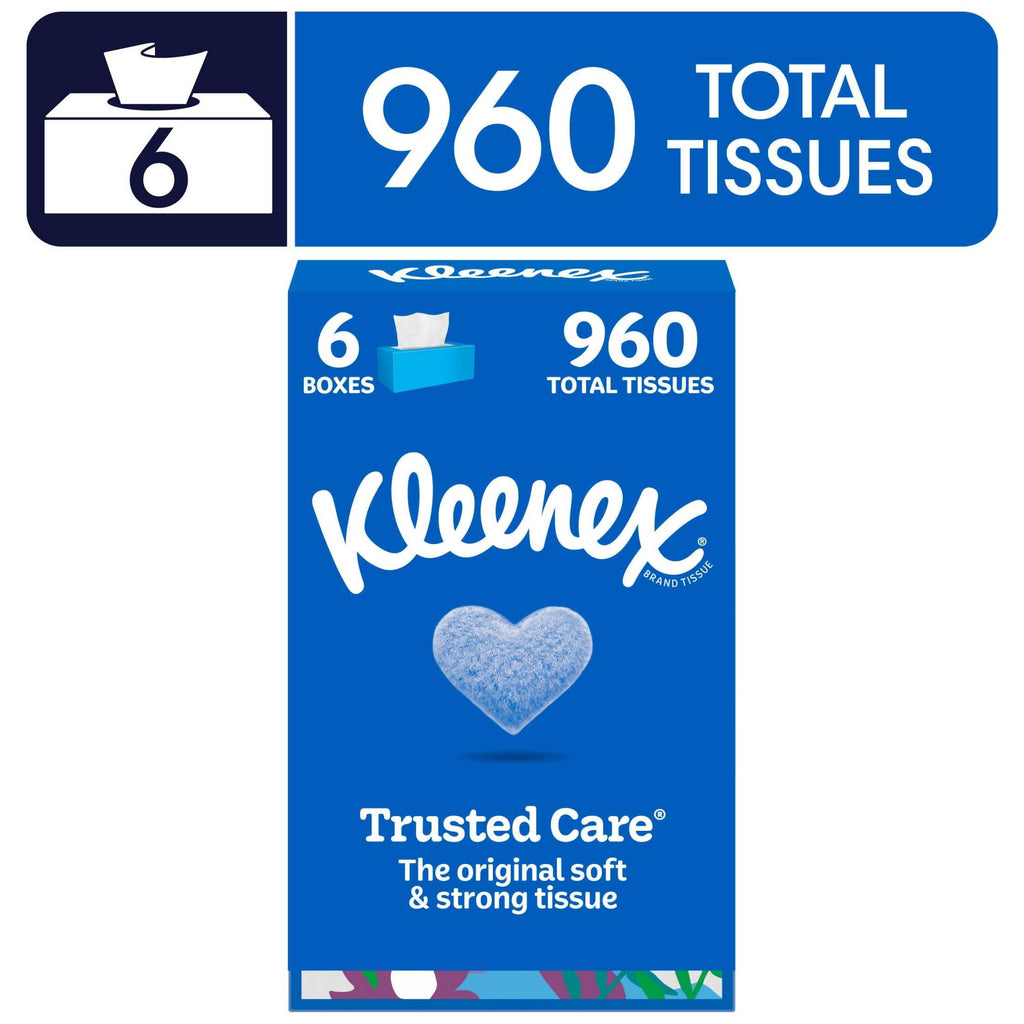 Kleenex Trusted Care 2-Ply Flat Box Facial Tissues, 6 Pack (960 Total Tissues)
