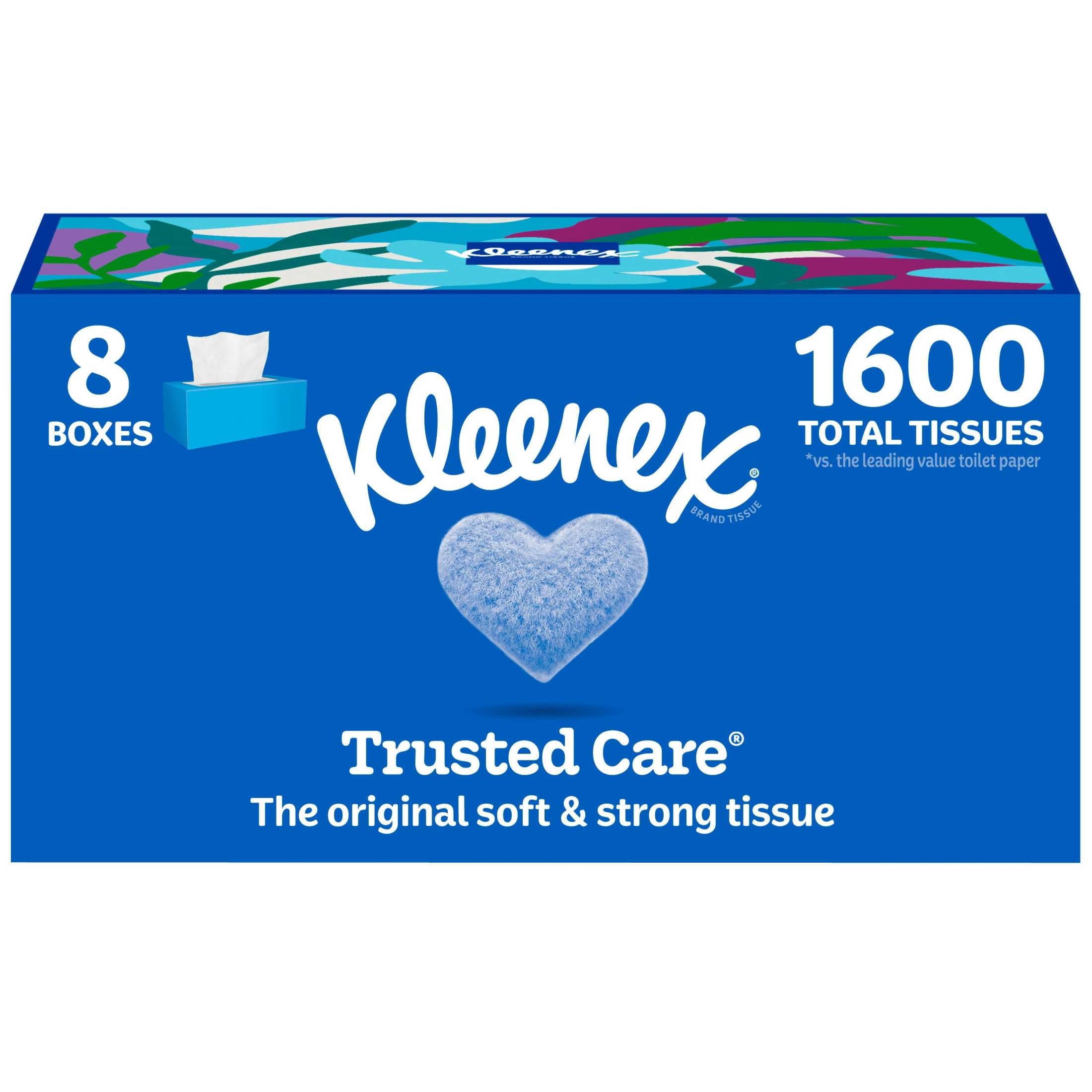 Kleenex Trusted Care 2-Ply Flat Box Facial Tissues, 8 Pack (1600 Total Tissues)