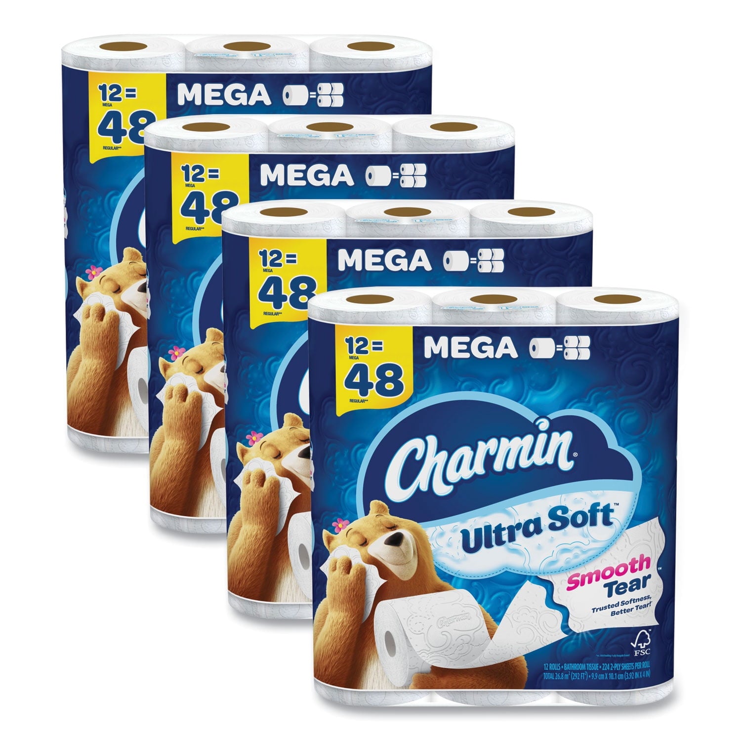 Ultra Soft Bathroom Tissue, Mega Roll, Septic Safe, 2-Ply, White, 224 Sheets/Roll, 12 Rolls/Pack | Bundle of 2 Packs