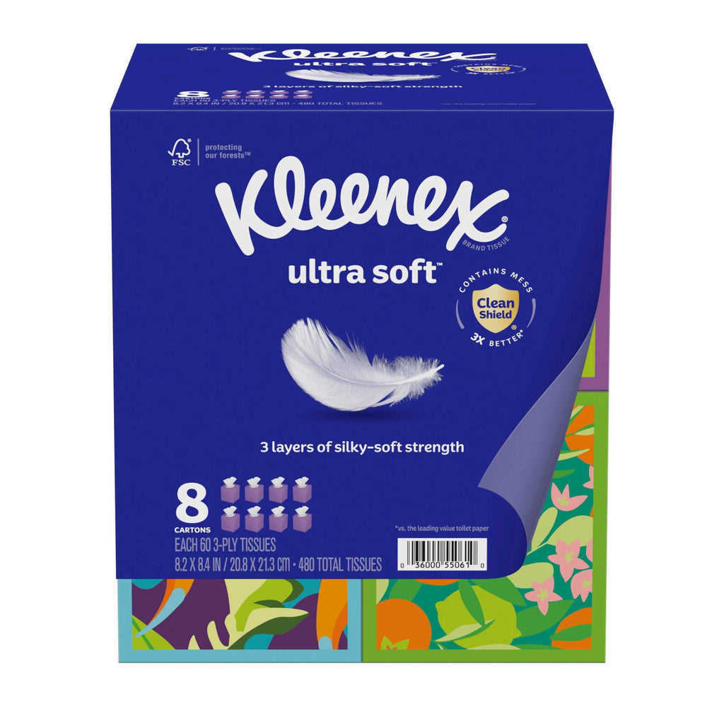 Kleenex Ultra Soft Facial Tissues, 4 Cube Boxes, 60 Tissues per Box, 3-Ply